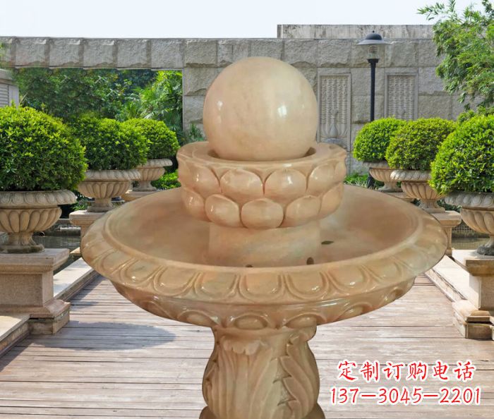 河源晚霞红双层风水球公园喷泉石雕 (2)