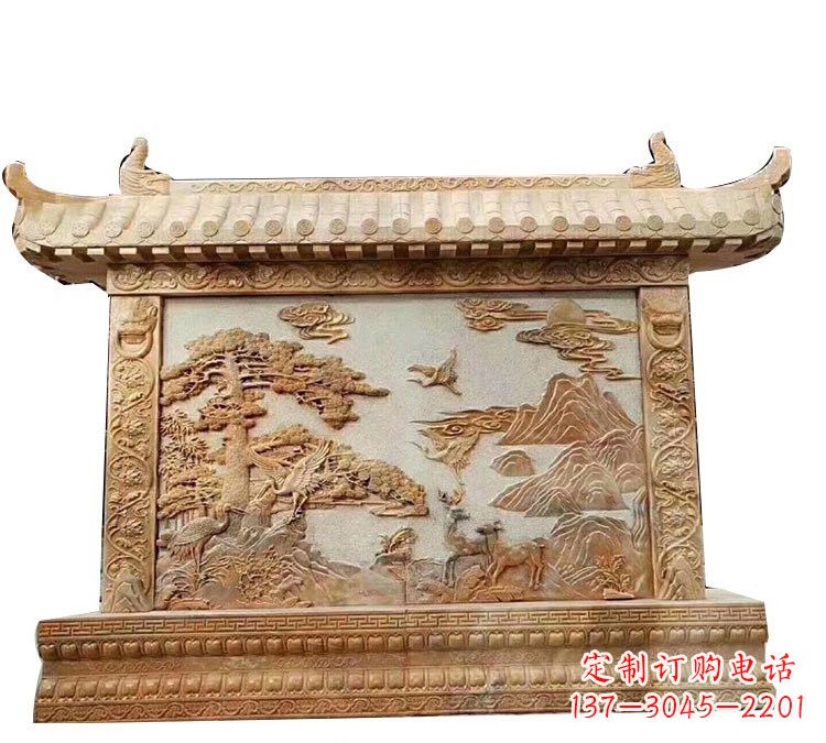 河源晚霞红松鹤延年浮雕影壁