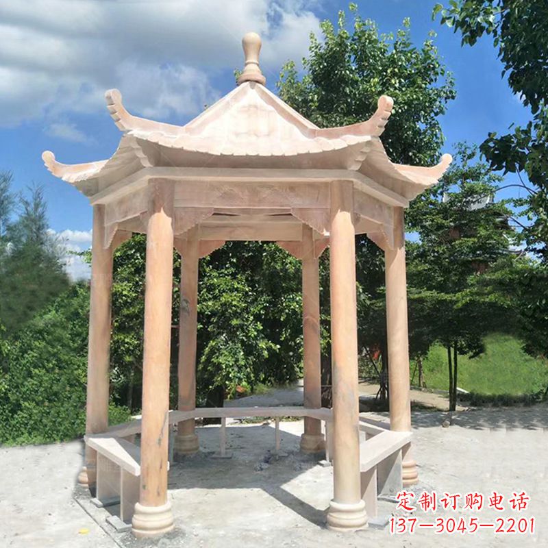 河源晚霞红庭院石凉亭