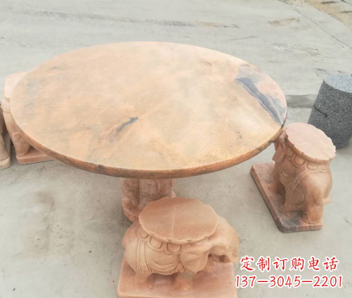 河源晚霞红小象桌凳别墅石雕 (4)