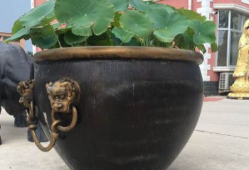 河源铜雕圆形荷花水缸雕塑 (3)