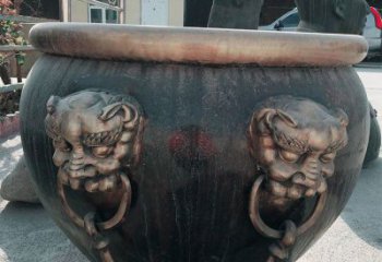 河源铜雕圆形荷花水缸雕塑 (6)