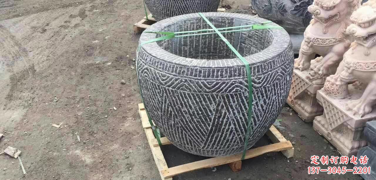 河源纹理石浮雕水缸