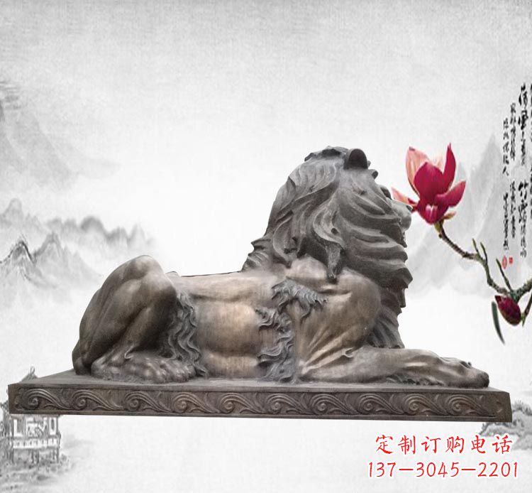 河源卧着的西洋狮子铜雕