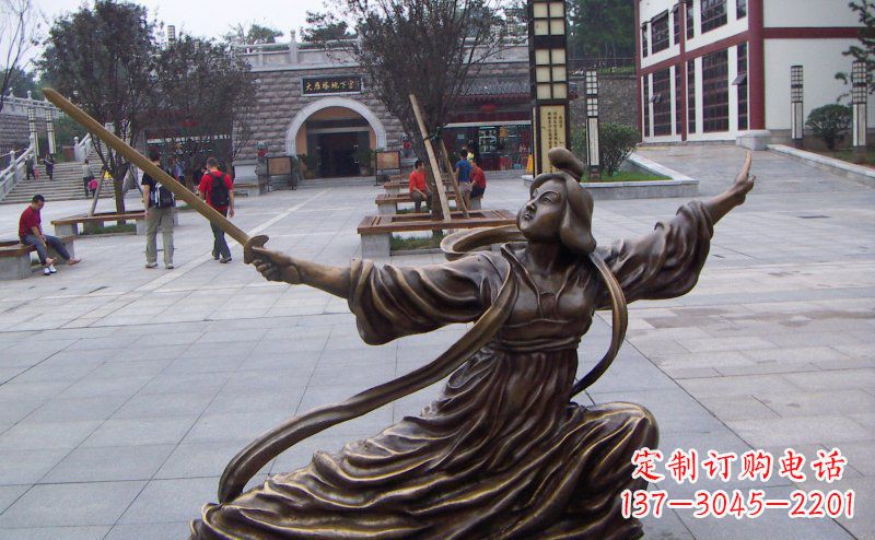 河源舞剑的古代美女古代人物铜雕