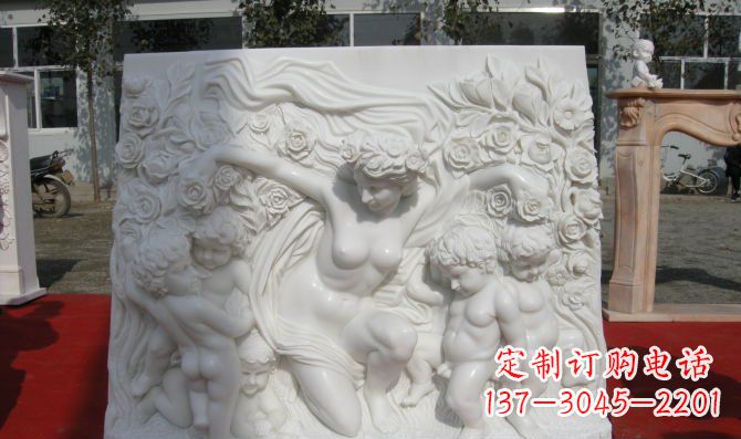 河源西方女人与孩子汉白玉浮雕