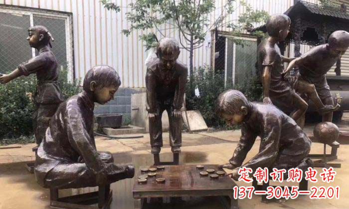 河源下象棋儿童铜雕 (2)