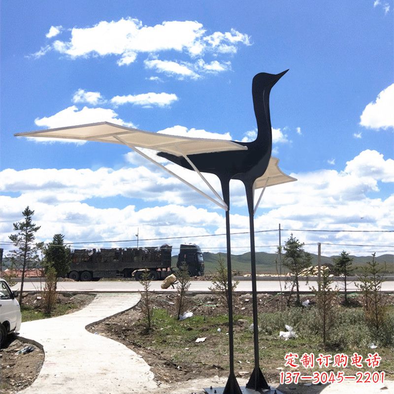 河源仙鹤不锈钢遮阳亭景观雕塑