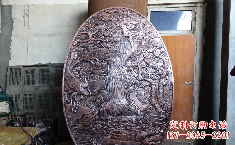 河源仙鹤松林瀑布古代园林景观铜浮雕