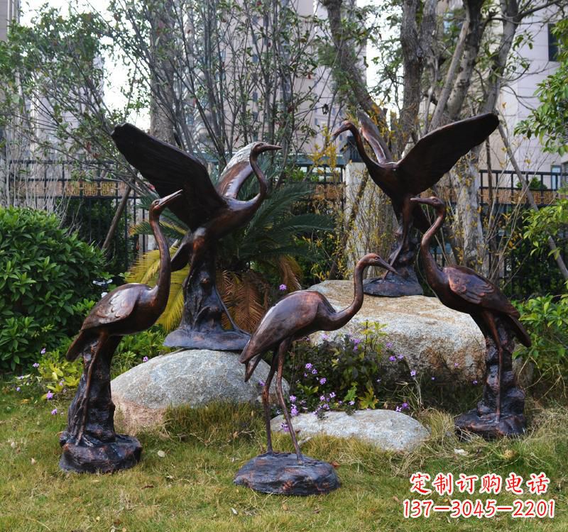 河源仙鹤铜雕塑 (2)