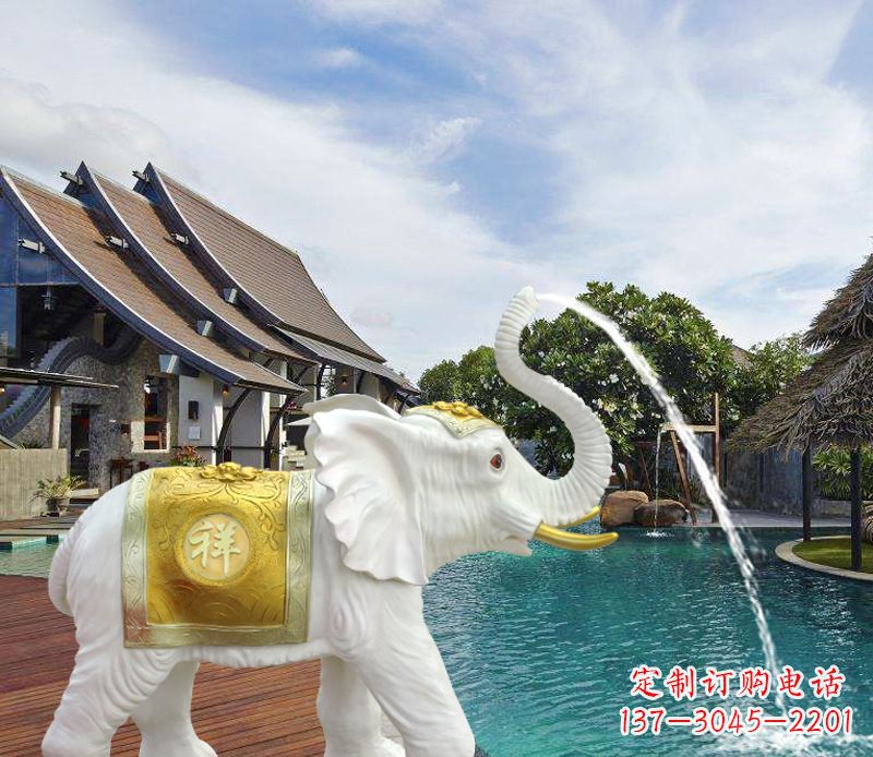 河源祥瑞汉白玉喷泉喷水大象