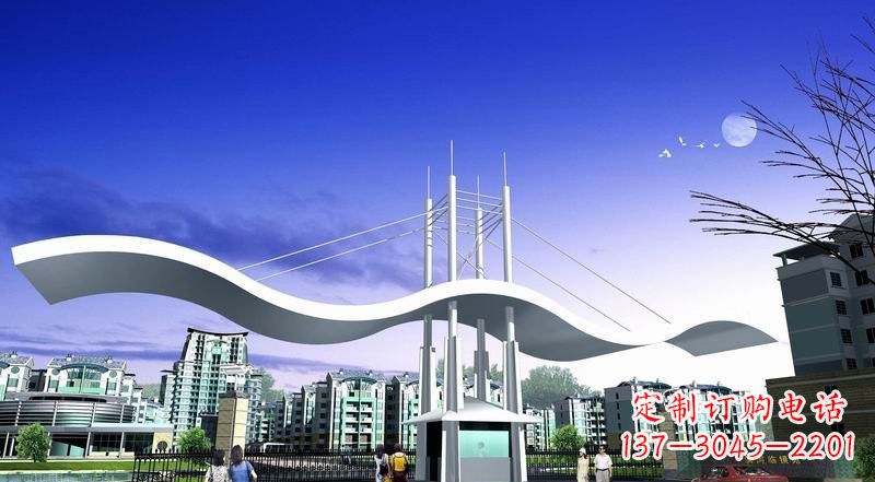河源小区不锈钢门牌坊景观雕塑