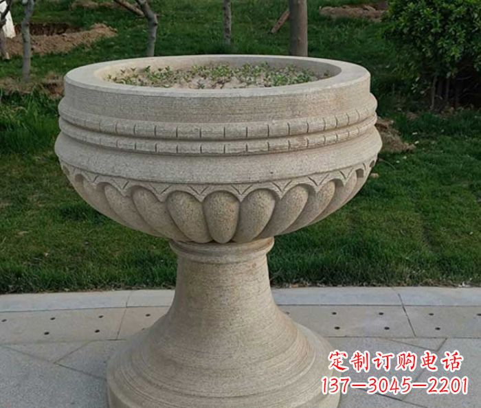 河源小区大理石花盆摆件石雕