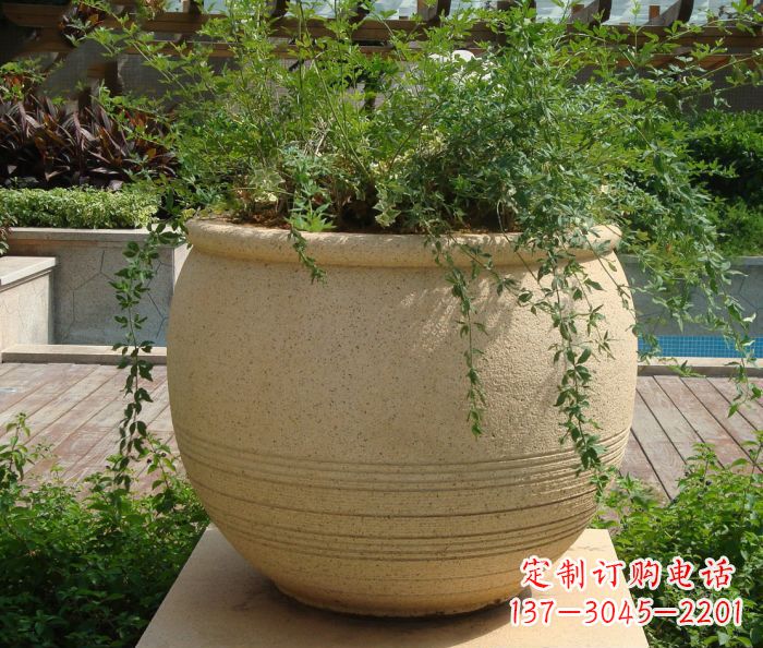 河源小区景观大理石花盆石雕 (2)