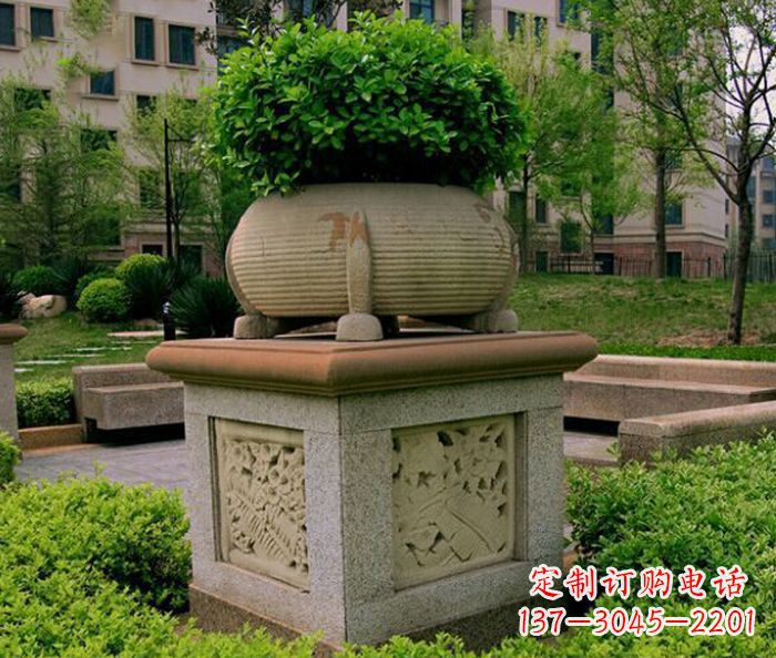 河源小区景观大理石花盆石雕 (3)