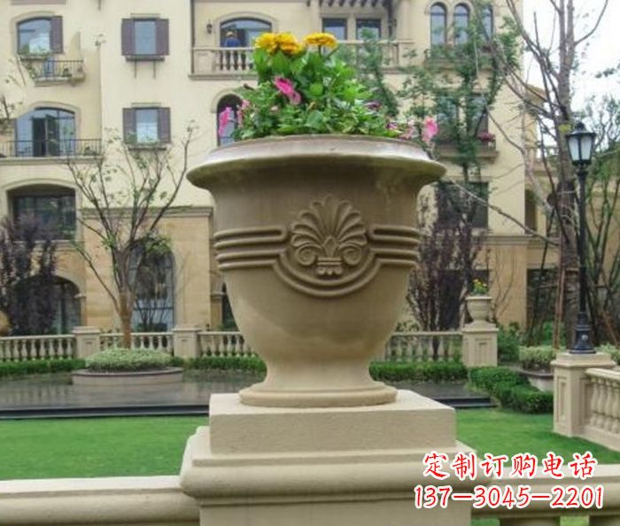 河源小区景观大理石花盆石雕 (5)