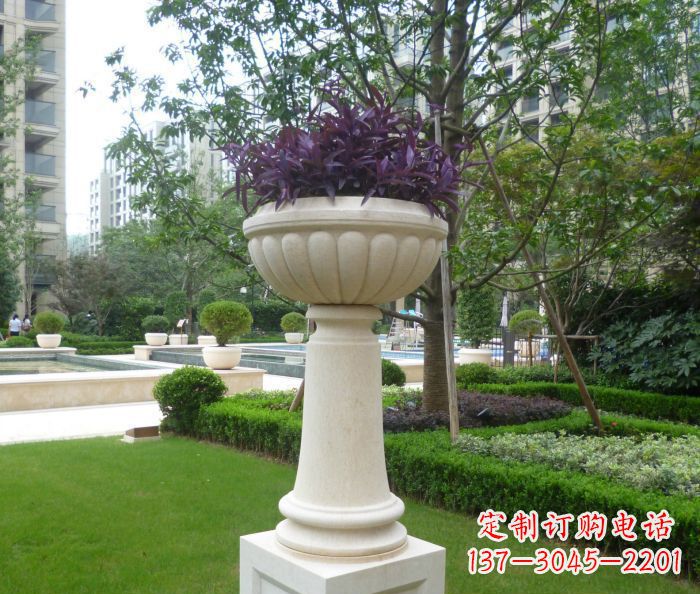 河源小区景观汉白玉花盆石雕 (2)