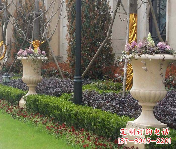 河源小区景观汉白玉花盆石雕