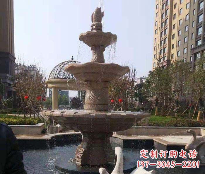 河源小区景观晚霞红鲤鱼石雕喷泉