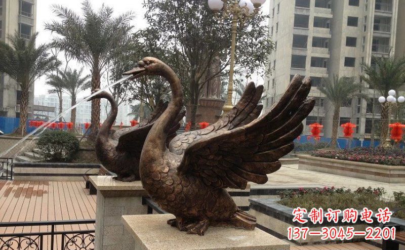河源小区喷水天鹅动物铜雕