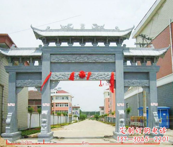 河源小区三门牌坊石雕