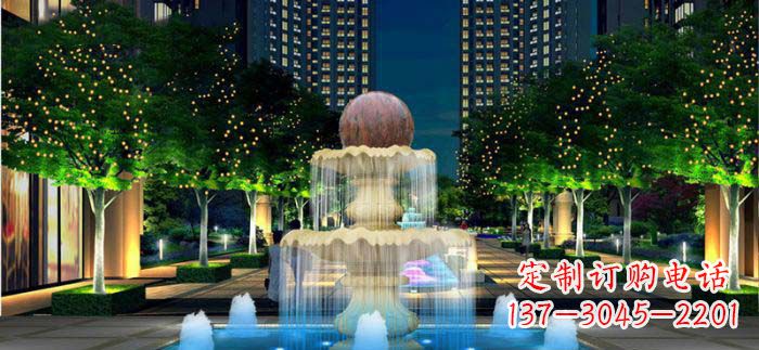 河源小区石来运转风水球石雕喷泉