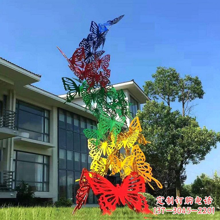 河源小区园林不锈钢彩色蝴蝶景观雕塑