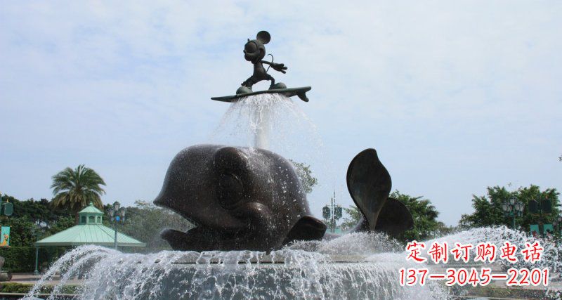 河源游乐园鲸鱼喷泉和米老鼠景观铜雕