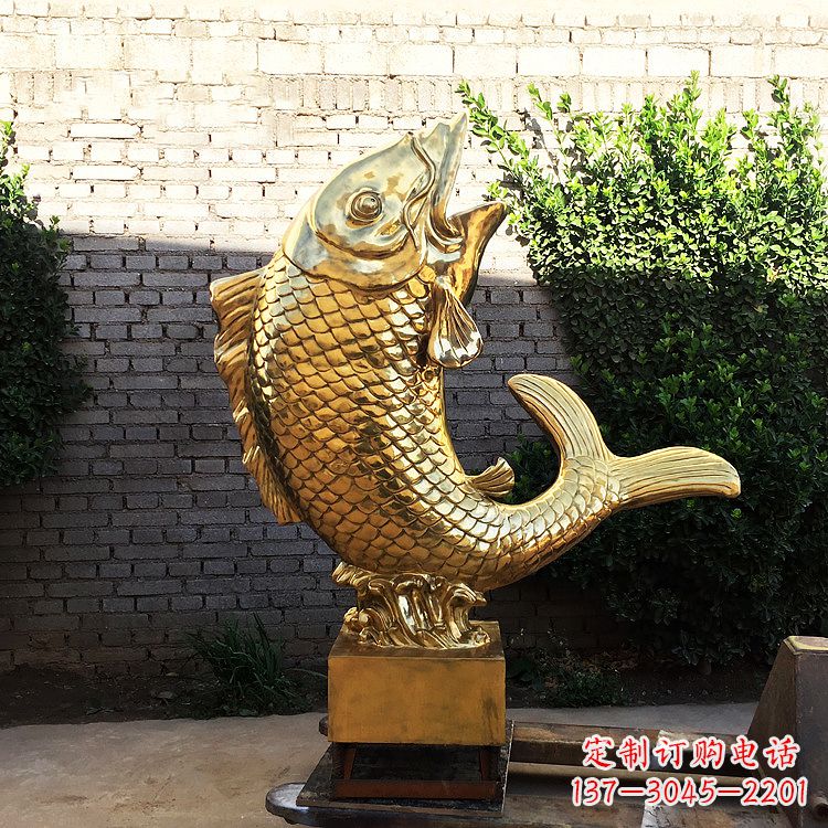 河源鱼跃景观铜雕-纯铜铸造企业商场动物雕塑摆件