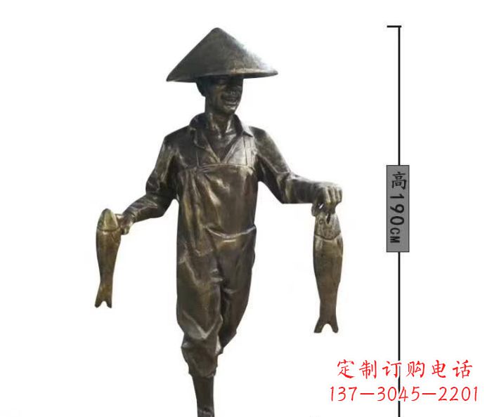 河源渔夫捕鱼民俗铜雕 (2)
