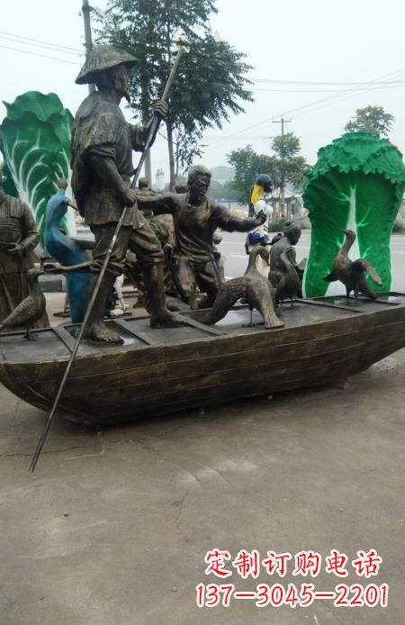 河源渔翁和鸬鹚铜雕广场景观雕塑 户外摆件