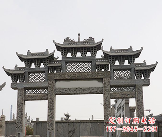 河源园林仿古三门牌坊石雕 (4)