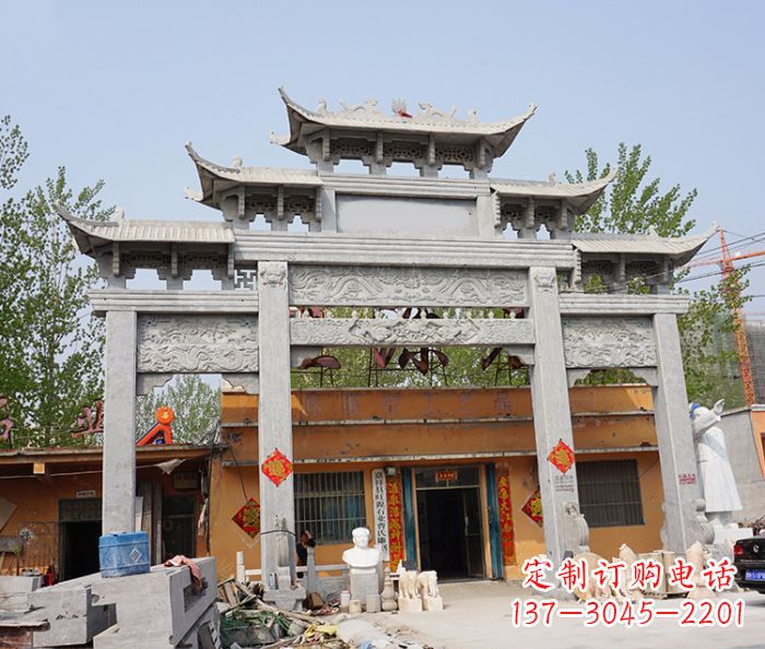 河源园林仿古三门牌坊石雕 (5)