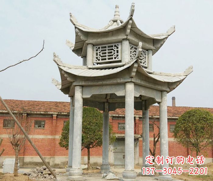 河源园林仿古双层石雕凉亭 (2)