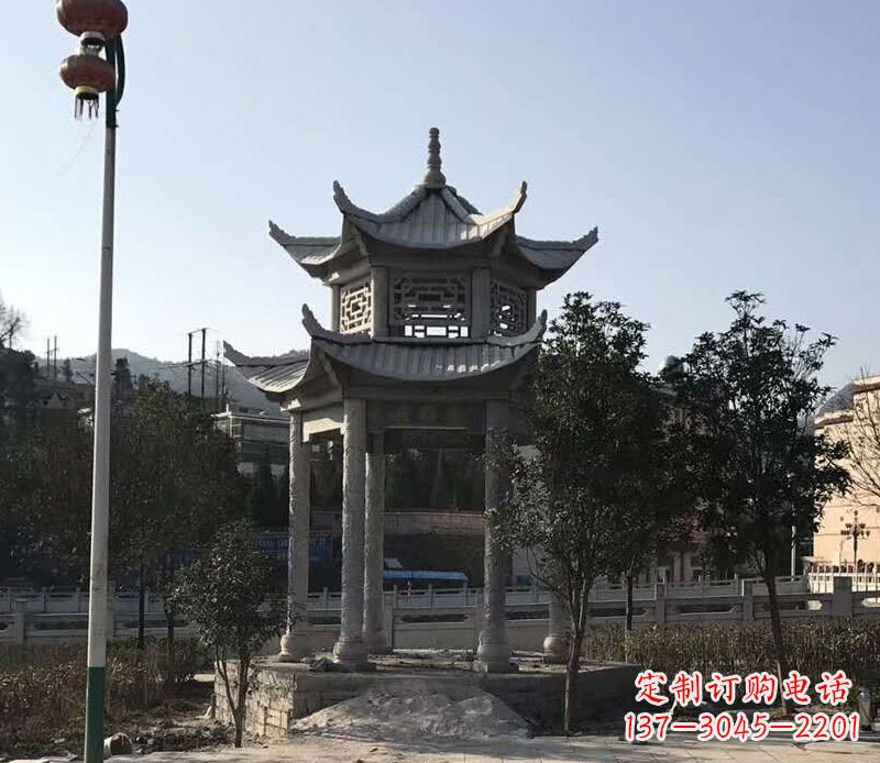 河源园林仿古双层石凉亭景观石雕 (4)