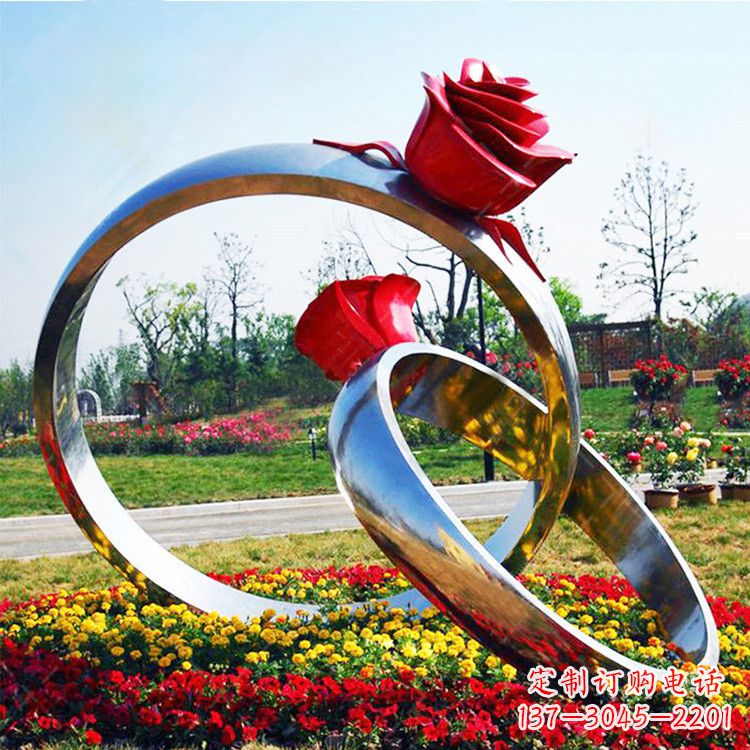 河源园林花丛不锈钢玫瑰花戒指雕塑