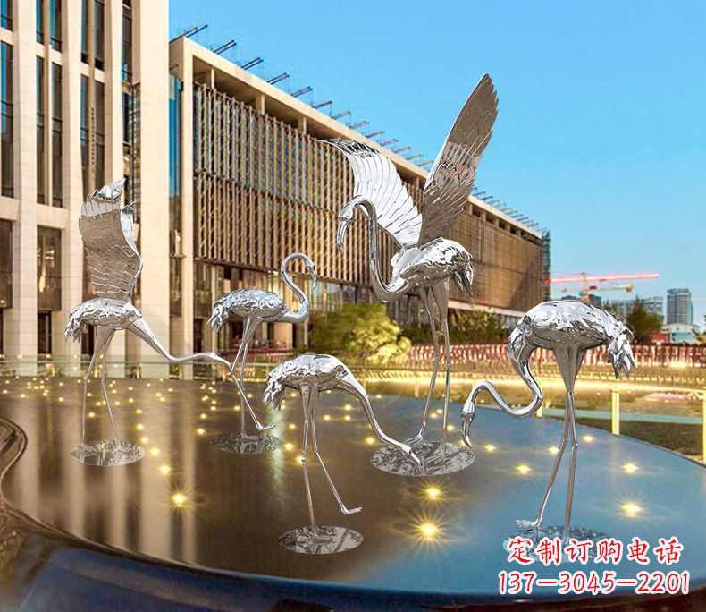 河源园林火烈鸟不锈钢雕塑