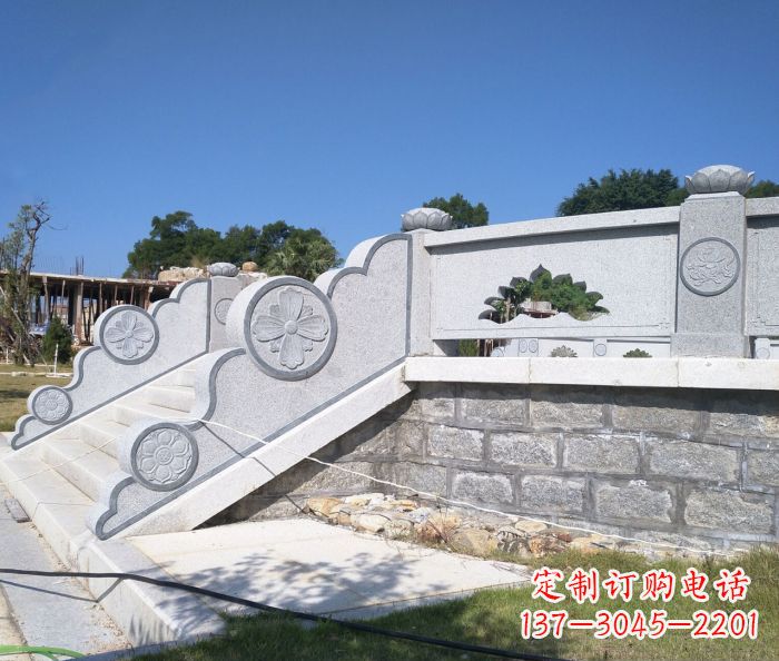 河源园林景观大理石镂空莲花石栏板 (2)