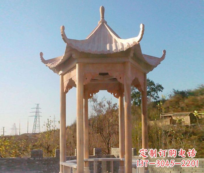 河源园林景观晚霞红单层石雕凉亭