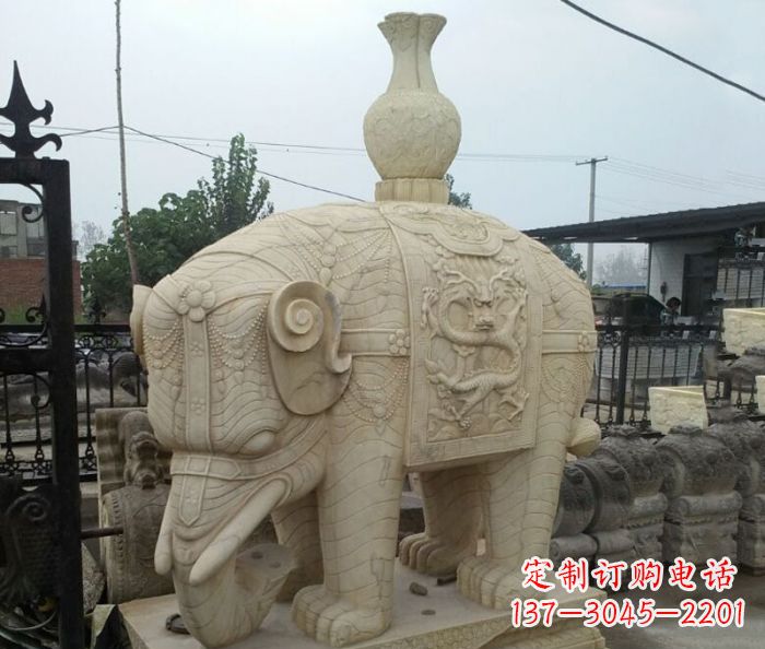 河源园林景观驮瓶大象石雕