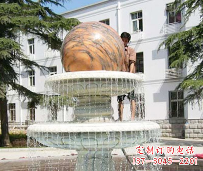 河源园林景观晚霞红风水球喷泉石雕 (2)