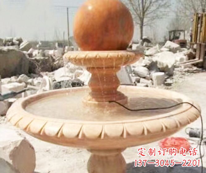 河源园林景观晚霞红风水球喷泉石雕 (3)
