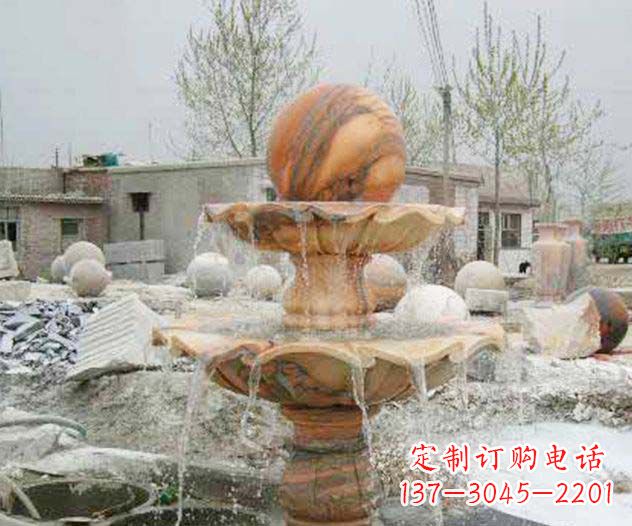 河源园林景观晚霞红风水球喷泉石雕