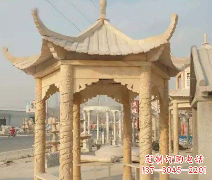 河源园林景观晚霞红六角石雕凉亭 (3)