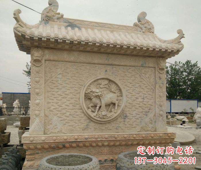 河源园林景观晚霞红石雕影壁