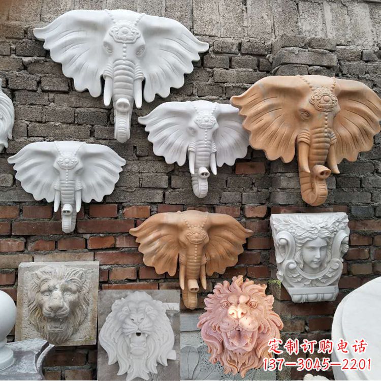河源园林喷水壁挂大象头部雕塑