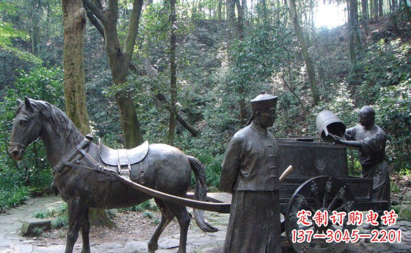 河源园林清朝士兵和马车小品铜雕