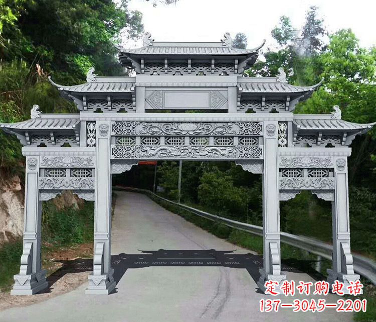 河源园林三门石牌坊景观石雕