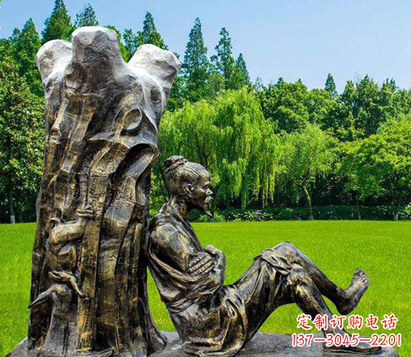 河源园林守株待兔典故人物铜雕