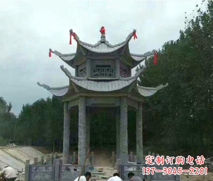 河源园林双层凉亭石雕 (3)